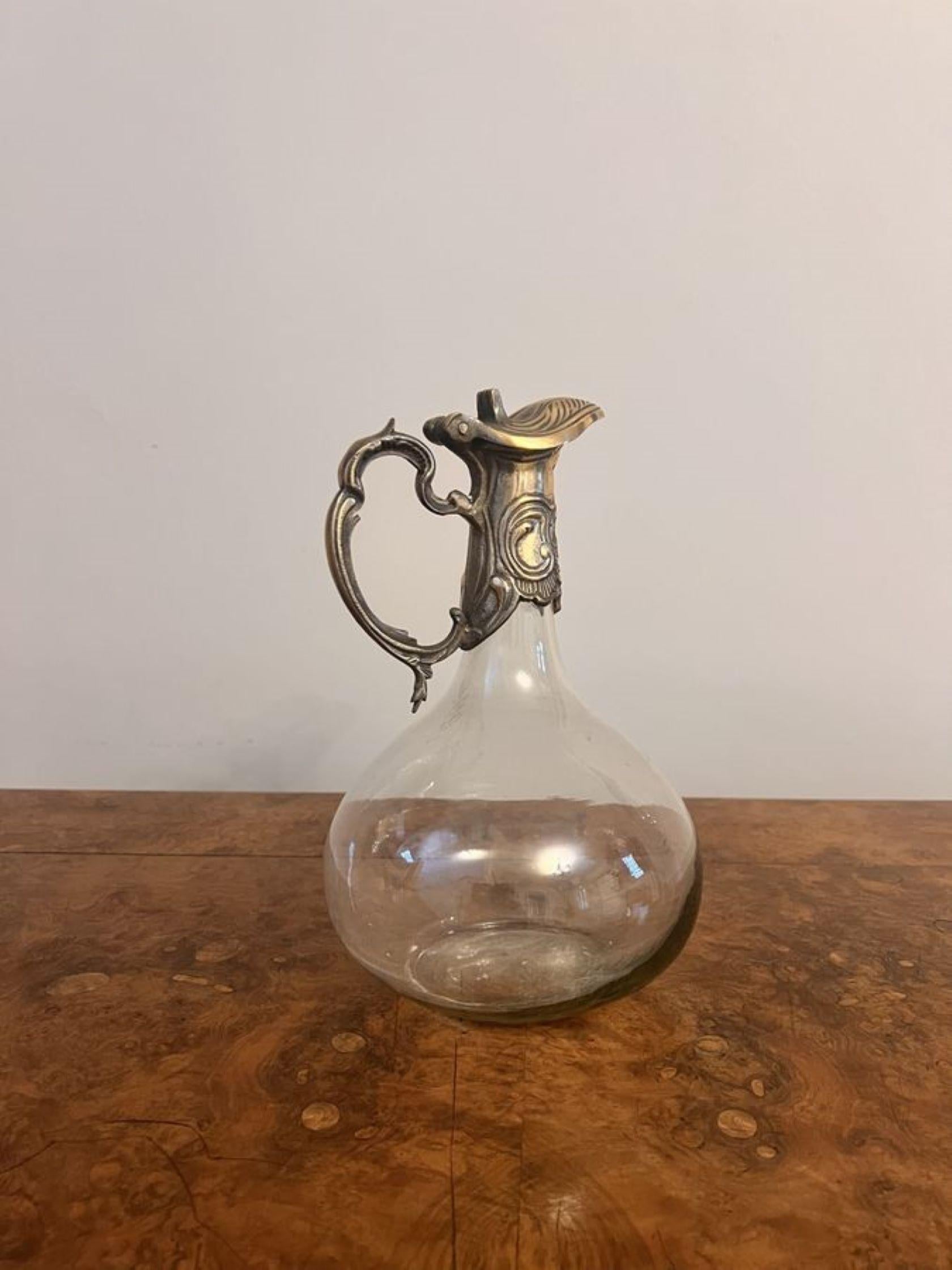 Glass Antique art nouveau quality silver plated claret jug  For Sale