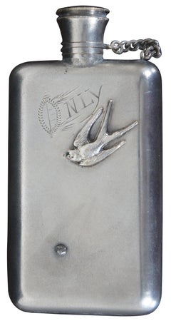 Antique Art Nouveau Repousse Silver Plate Pocket Flask Engraved Baroque Floral