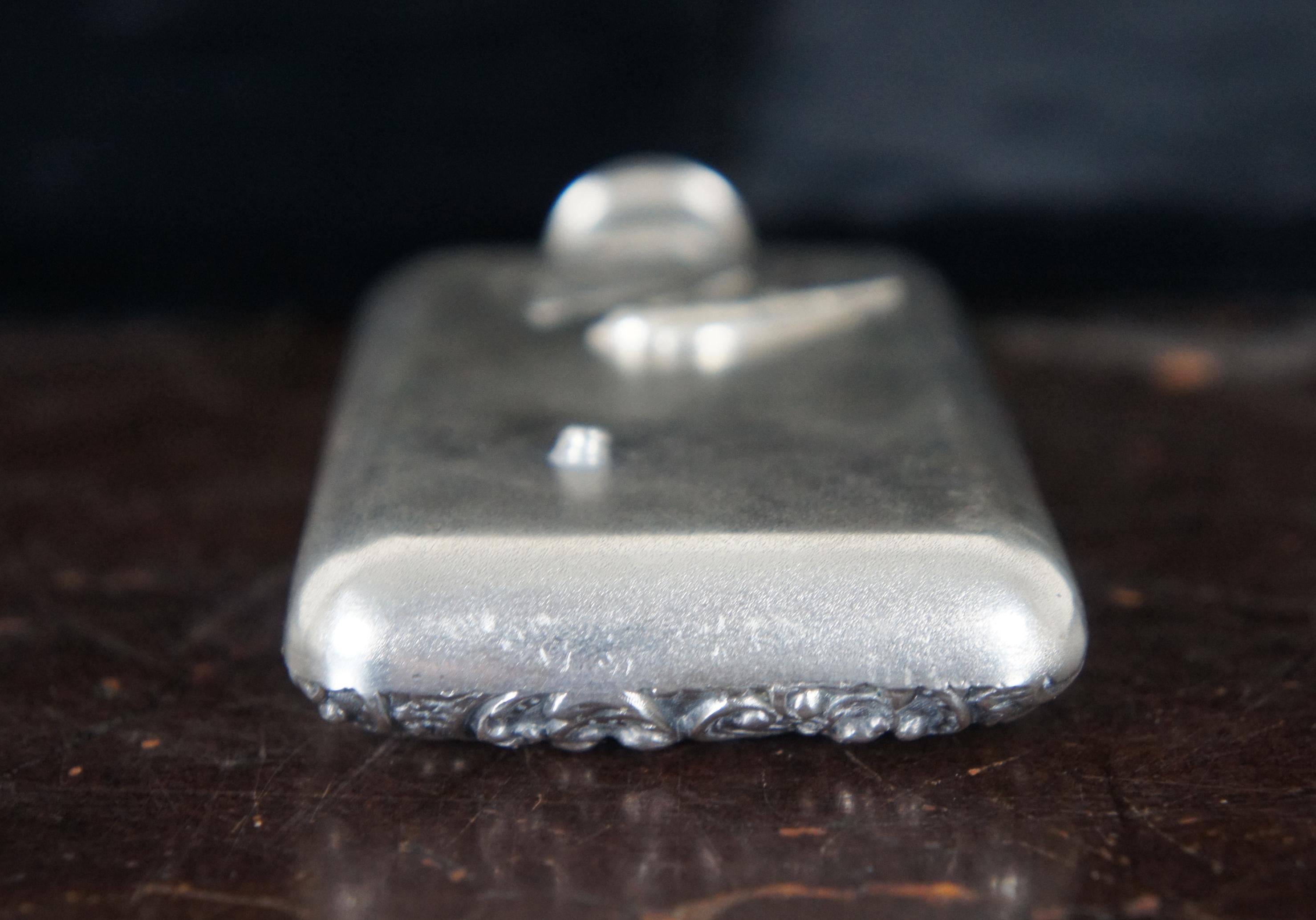 Antique Art Nouveau Repousse Silver Plate Pocket Flask Engraved Baroque Floral 5