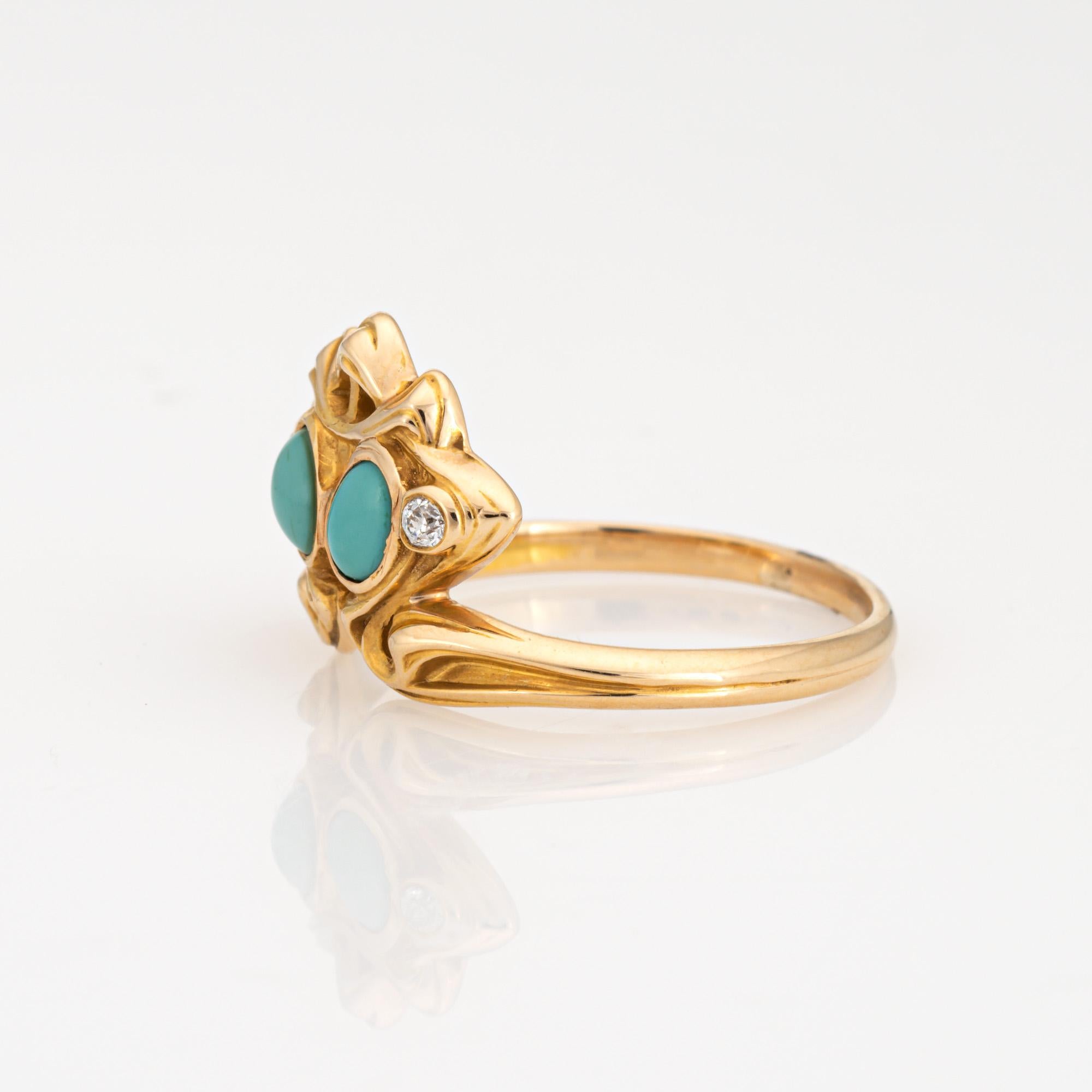 Cabochon Antique Art Nouveau Ring Larter & Sons Turquoise Diamond 14k Yellow Gold Sz 7.5