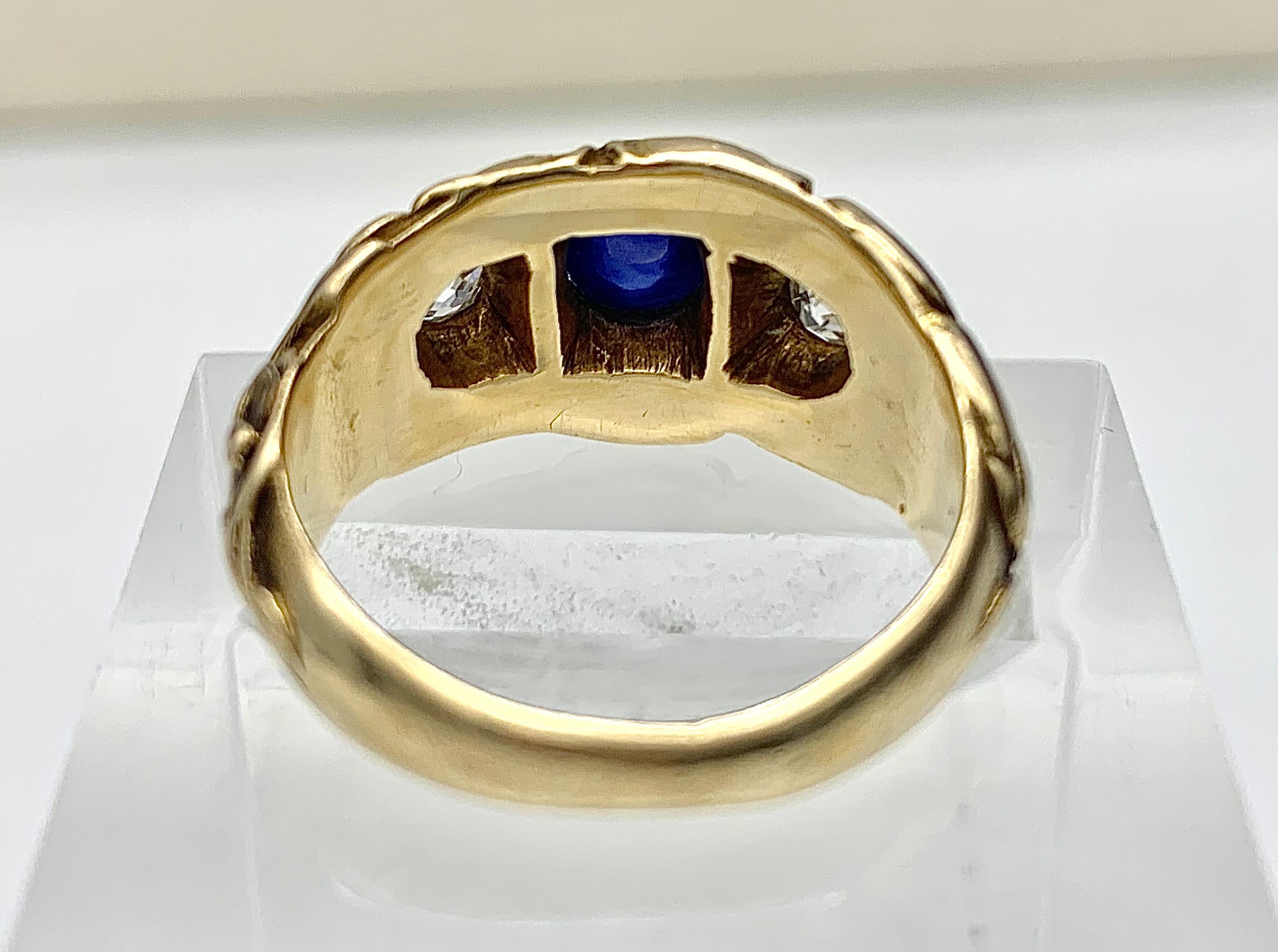 Antique Art Nouveau Ring Sapphire Cabochon Diamond 14 Karat Gold Lilies In Good Condition For Sale In Munich, Bavaria