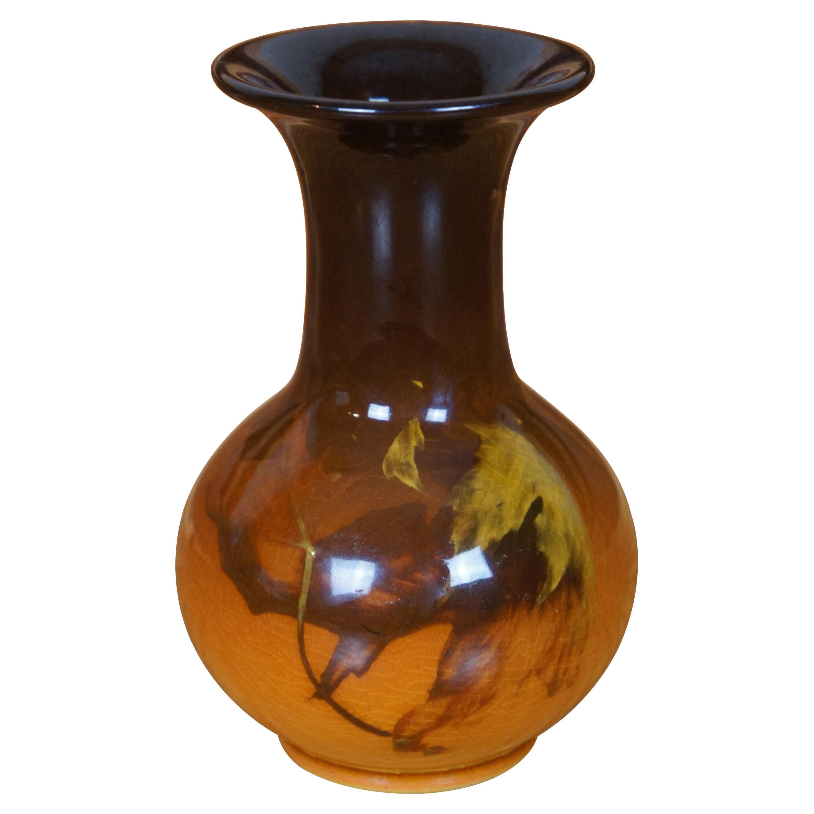Antique Art Nouveau Rookwood 1901 Irene Bishop Oak Leaf Vase Urn 5.5" For Sale