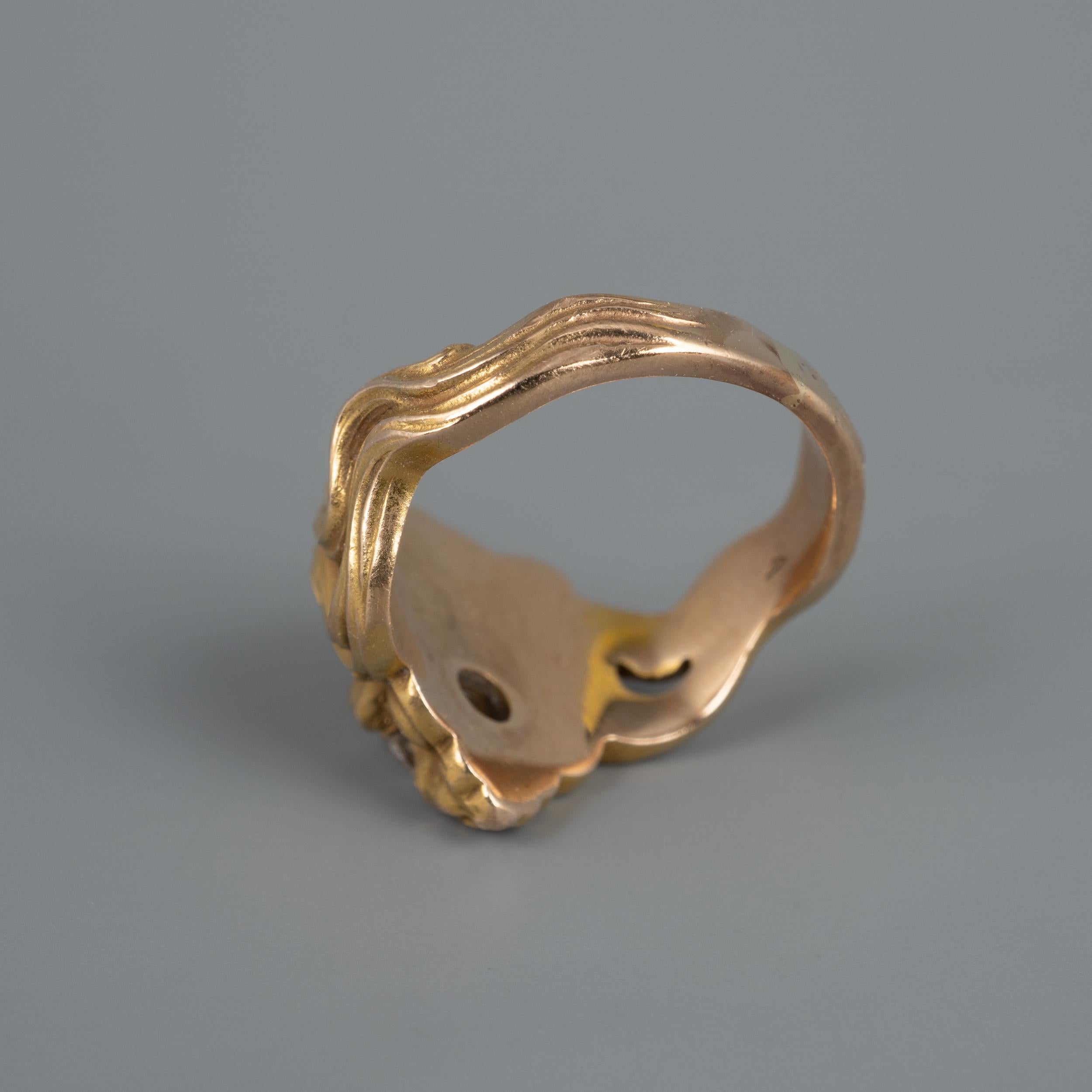 Antique Art Nouveau Rose Cut Diamond Garnets Roaring Lion Ring 1