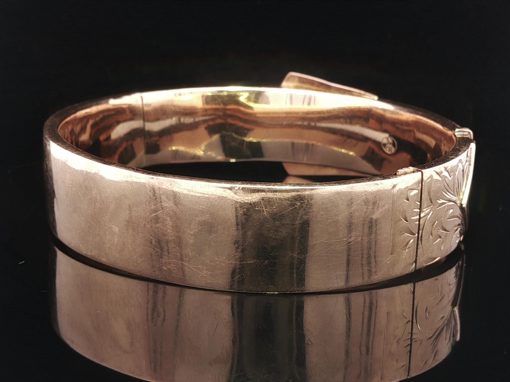 Antique Art Nouveau Rosy Gold Hand Etched Belt Buckle Open Bangle Bracelet en vente 7