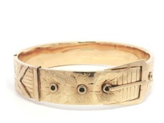 Antique Art Nouveau Rosy Gold Hand Etched Belt Buckle Open Bangle Bracelet