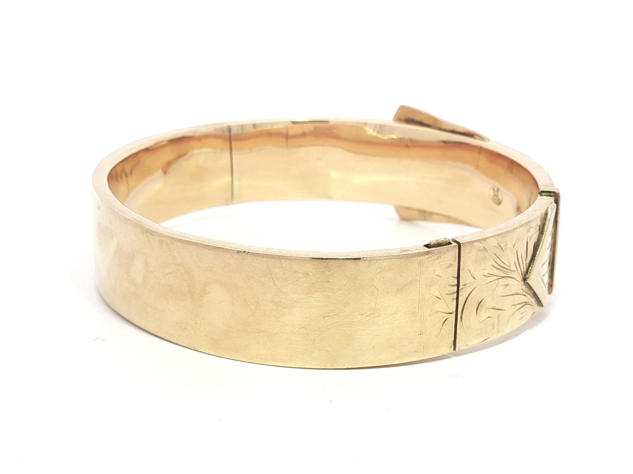 Antique Art Nouveau Rosy Gold Hand Etched Belt Buckle Open Bangle Bracelet Bon état - En vente à Montclair, NJ