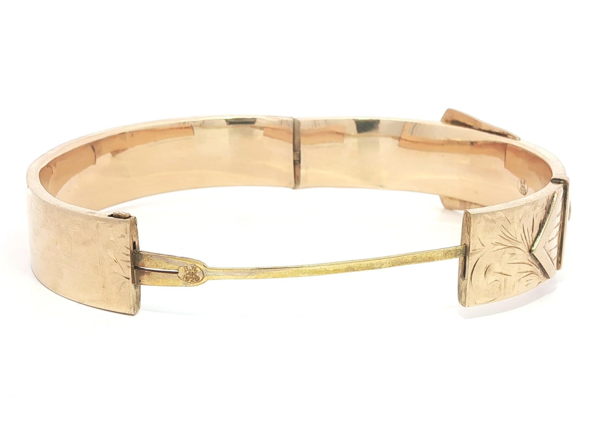 Antique Art Nouveau Rosy Gold Hand Etched Belt Buckle Open Bangle Bracelet en vente 2