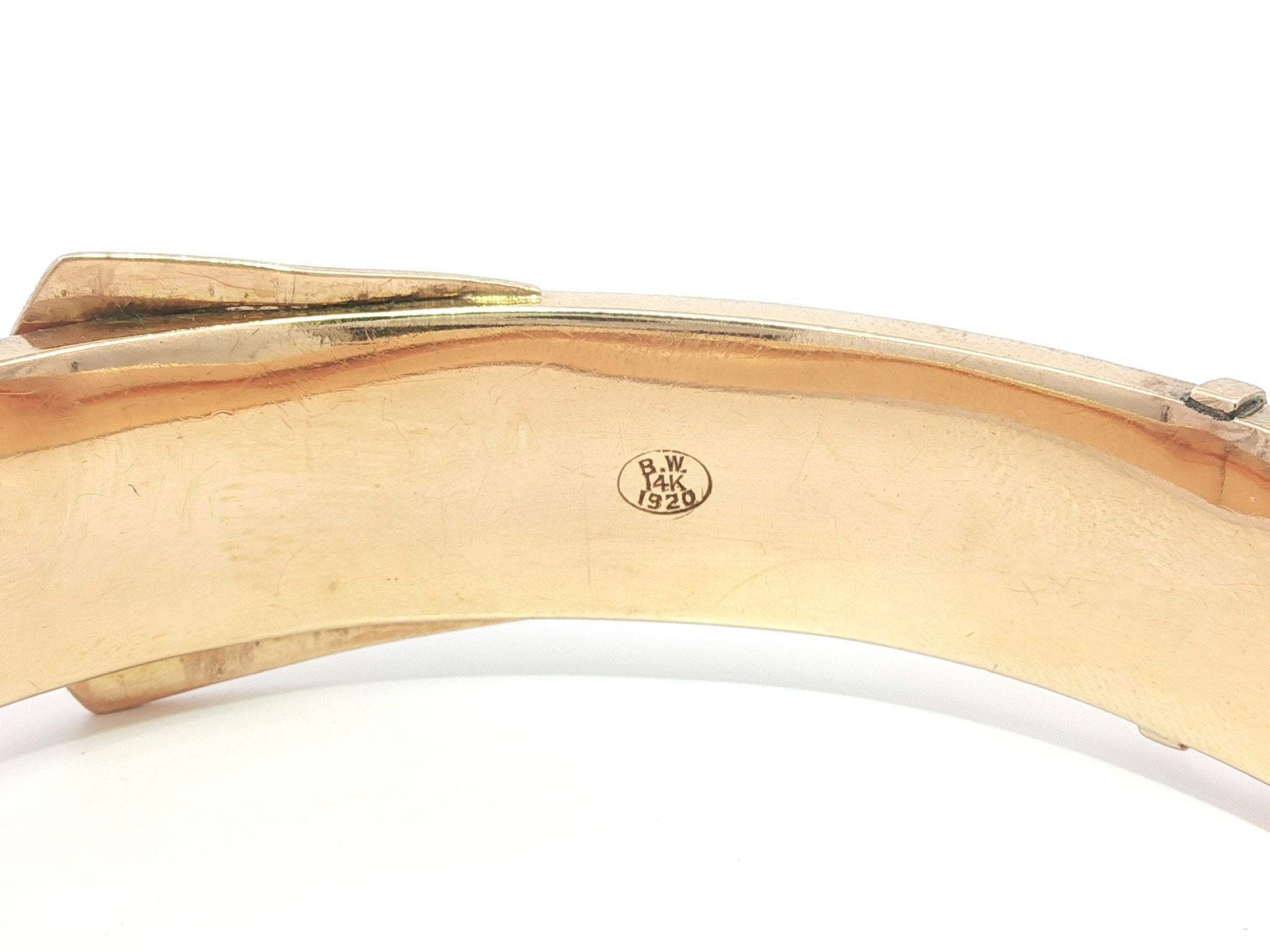 Antique Art Nouveau Rosy Gold Hand Etched Belt Buckle Open Bangle Bracelet en vente 3