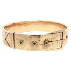 Antique Art Nouveau Rosy Gold Hand Etched Belt Buckle Open Bangle Bracelet