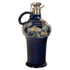 Antique Art Nouveau Royal Doulton Lambeth Whiskey Jug Silver Mounts London 1903