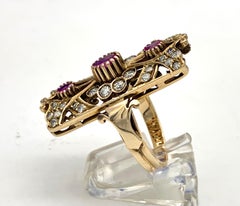 Anello antico Art Nouveau con rubino e diamante in oro 14K