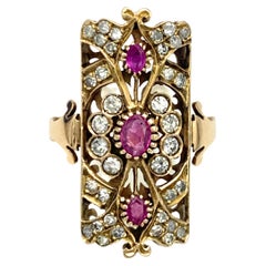 Antique Art Nouveau Ruby Diamond 14K Gold Ring