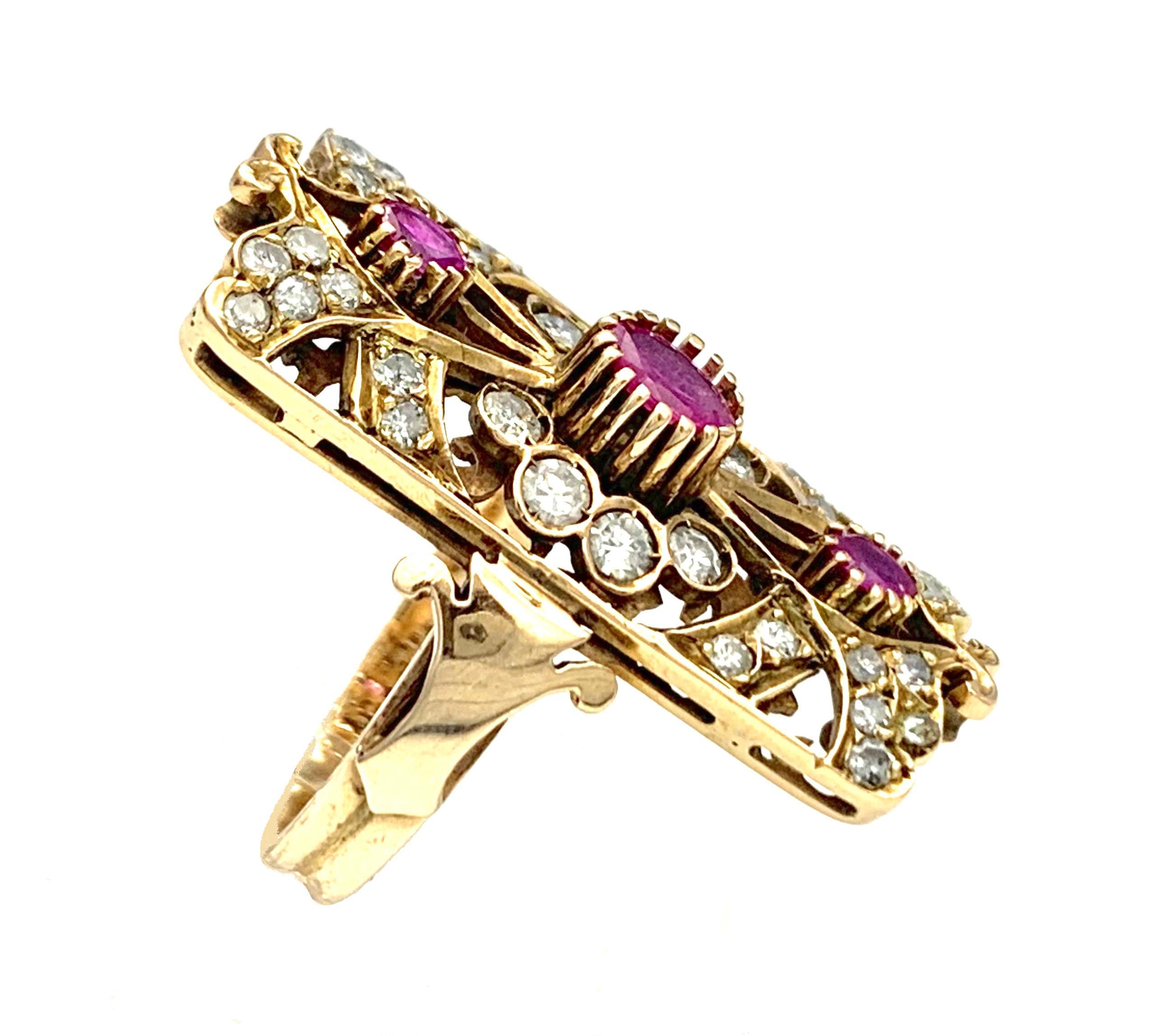 Mixed Cut Antique Art Nouveau Ruby Diamond 14K Gold Ring For Sale