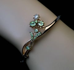 Antique Art Nouveau Russian Demantoid Pearl Gold Bangle Bracelet