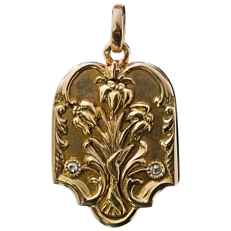 Antique Art Nouveau Russian Gold Diamond Locket Pendant at 1stDibs ...