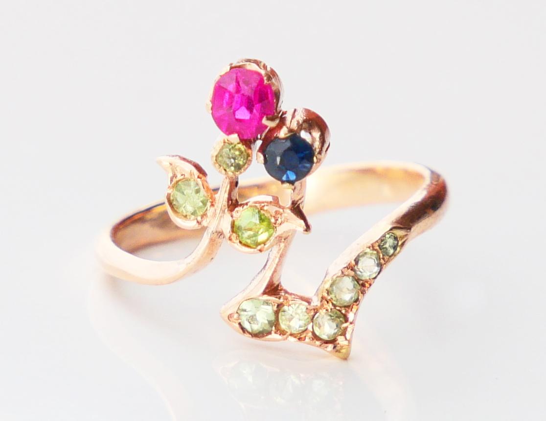 Antiker Jugendstil Russischer Ring Demantoid Rubin Saphir 56 Gold ØUS4 / 1.76gr im Angebot 6