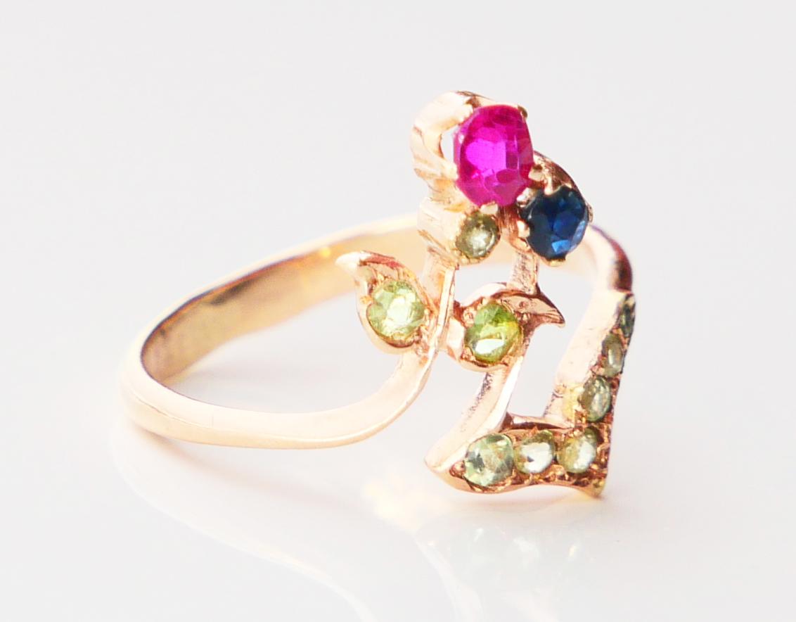 Antiker Jugendstil Russischer Ring Demantoid Rubin Saphir 56 Gold ØUS4 / 1.76gr im Angebot 7
