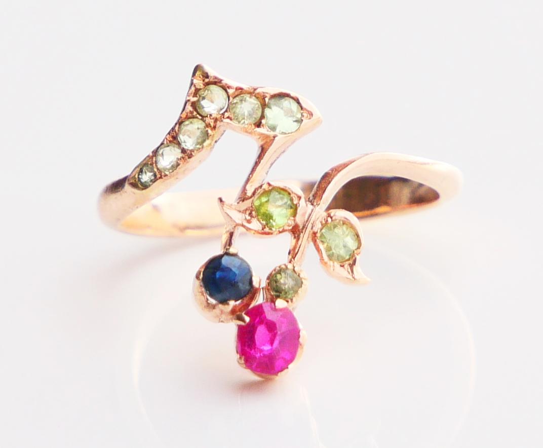 Antiker Jugendstil Russischer Ring Demantoid Rubin Saphir 56 Gold ØUS4 / 1.76gr im Angebot 8