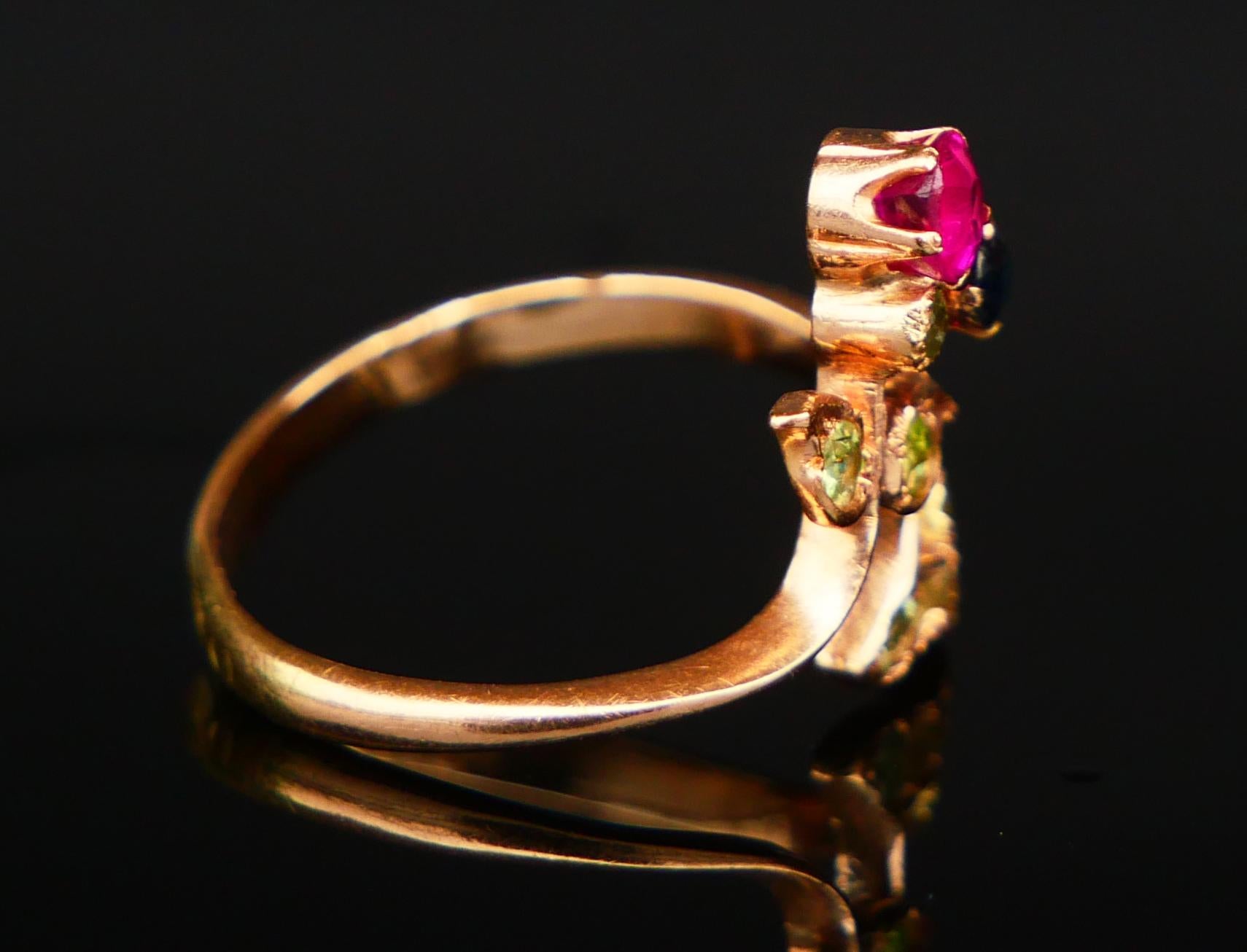 Antiker Jugendstil Russischer Ring Demantoid Rubin Saphir 56 Gold ØUS4 / 1.76gr im Angebot 2
