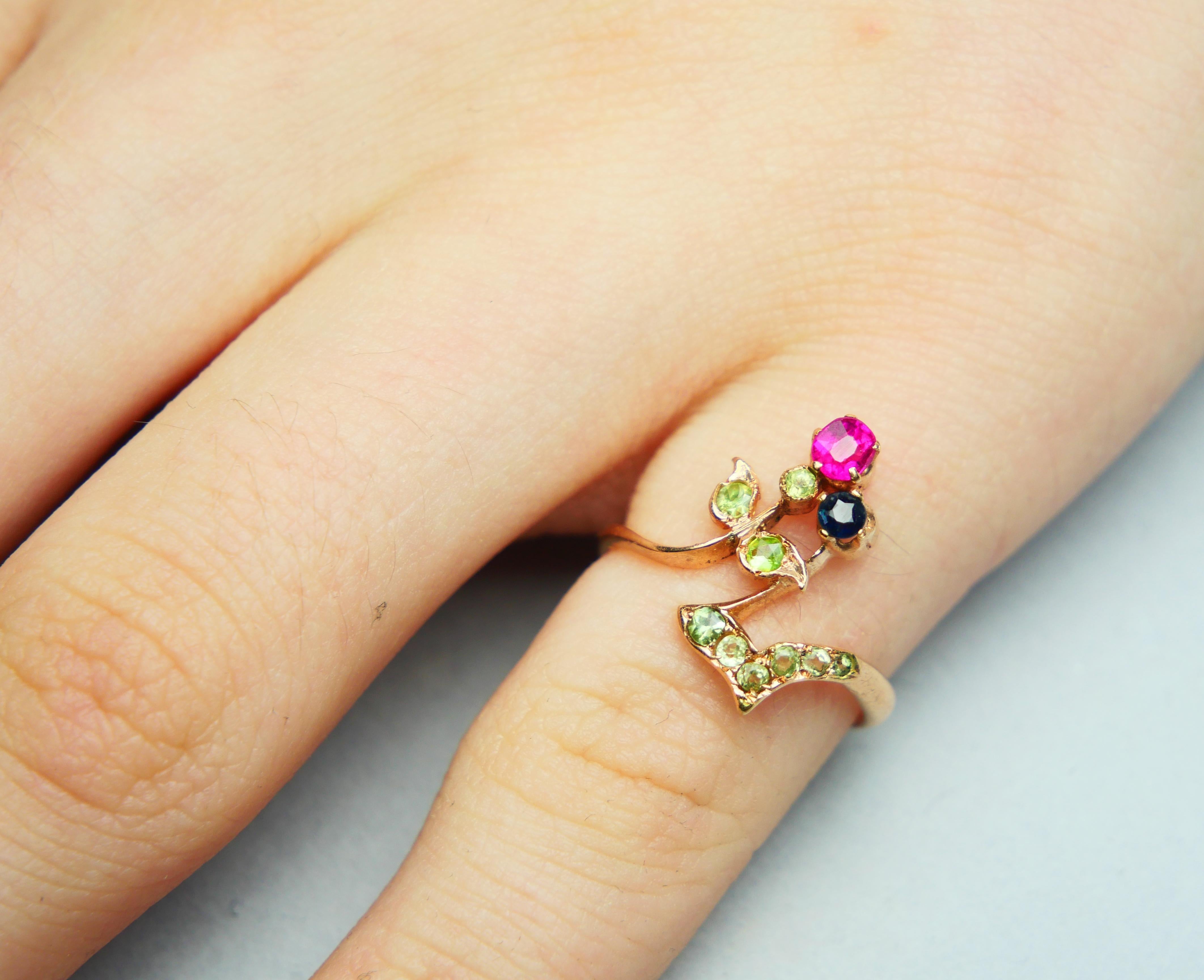 Bague Russe Antique Art Nouveau Démantoïde Rubis Saphir 56 Or ØUS4 / 1.76gr en vente 4
