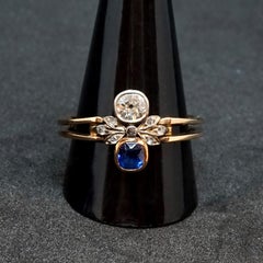 Antique Art Nouveau Saphire and Diamond Red Gold Ring, Austria, Around 1900