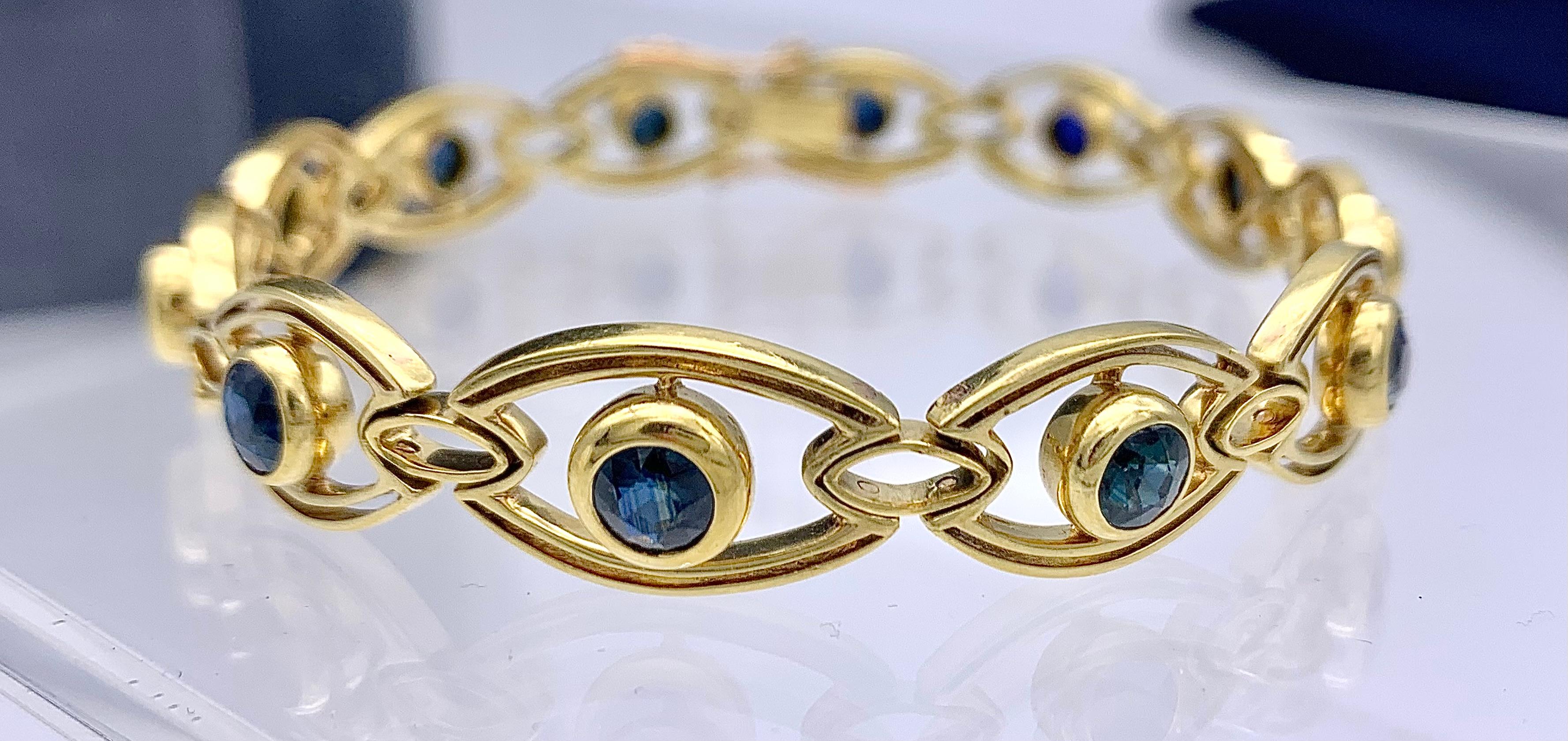 Bracelet à maillons ancien Art nouveau en or jaune 14 carats avec saphirs Pour femmes en vente