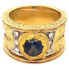 Antique Art Nouveau Sapphire Diamond 18K Multi Color Gold Ring