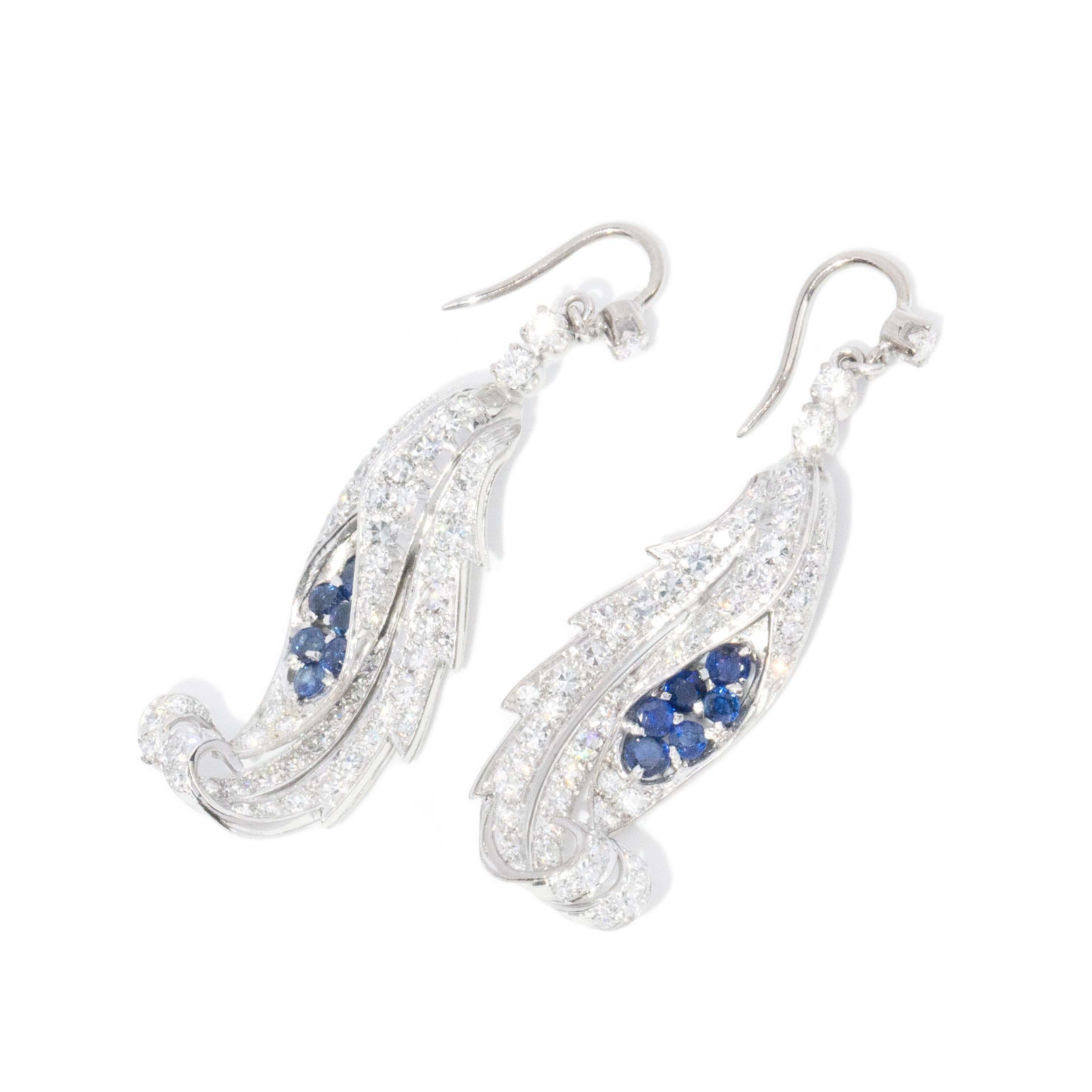 Taglio rotondo Orecchini antichi Art Nouveau con zaffiro e diamanti in oro 18 carati in vendita