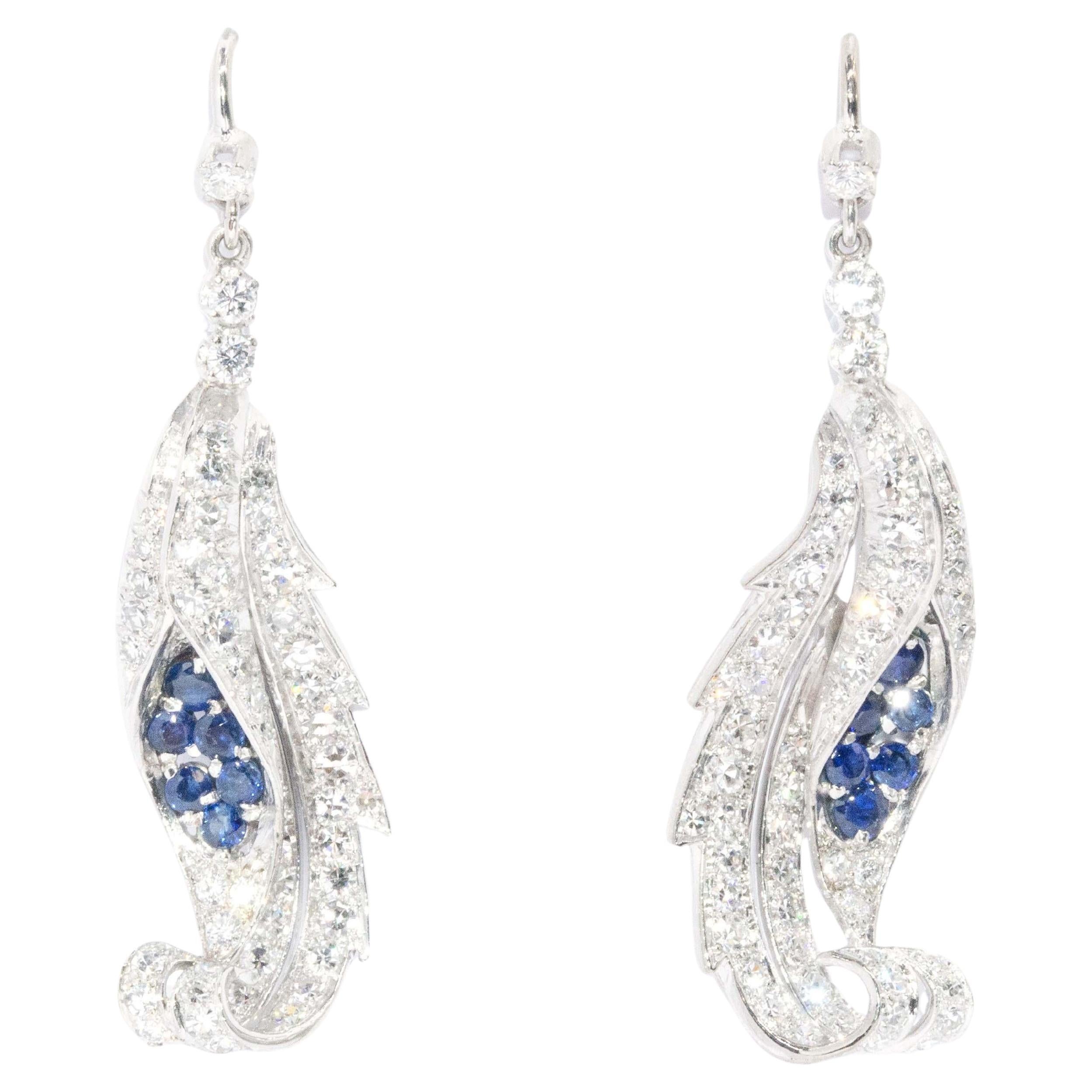 Orecchini antichi Art Nouveau con zaffiro e diamanti in oro 18 carati in vendita