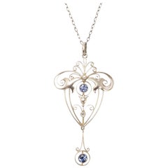 Antique Art Nouveau Sapphire Diamond Lavaliere Pendant