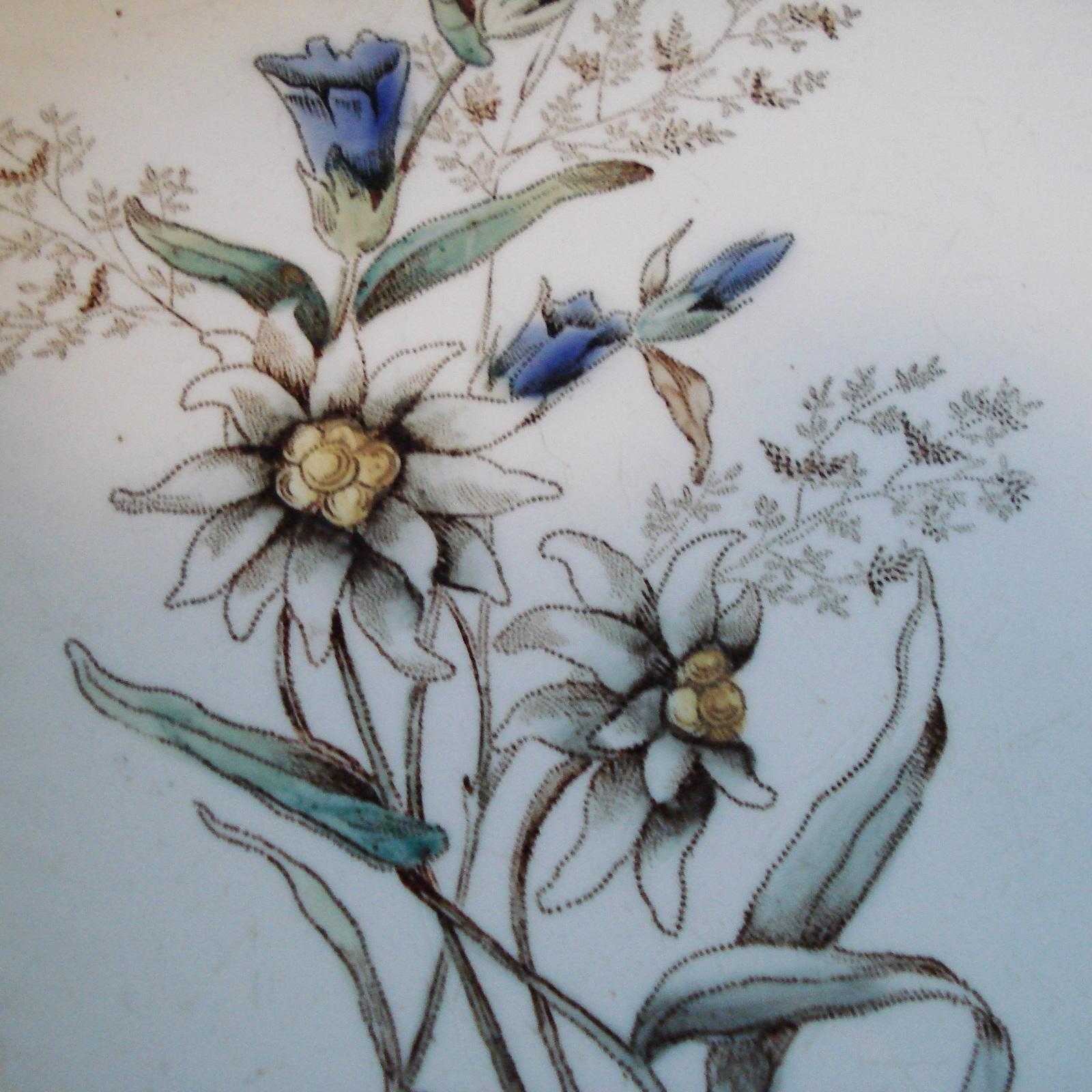 Antikes Sarreguemines Fayence-Tablett im Art nouveau-Stil in Metallrahmen, Edelweiss-Dekor im Angebot 5