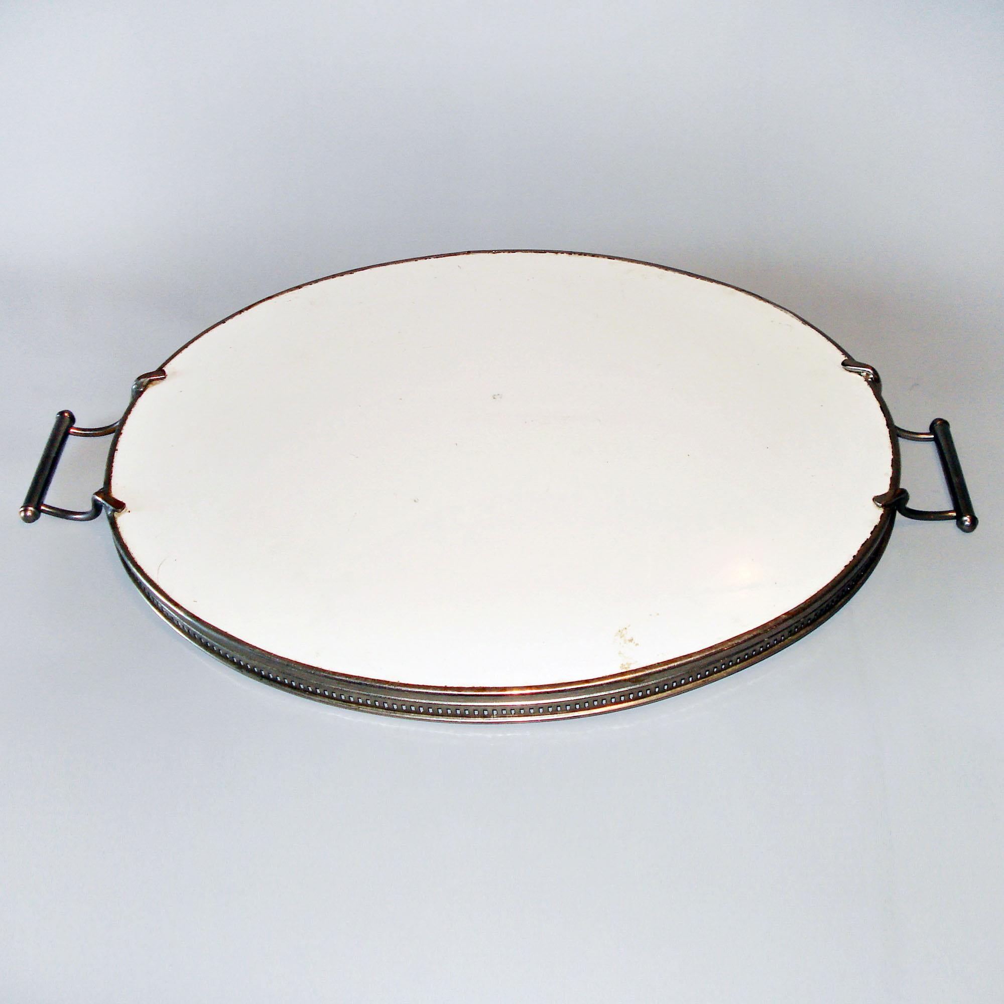 Antikes Sarreguemines Fayence-Tablett im Art nouveau-Stil in Metallrahmen, Edelweiss-Dekor im Angebot 1