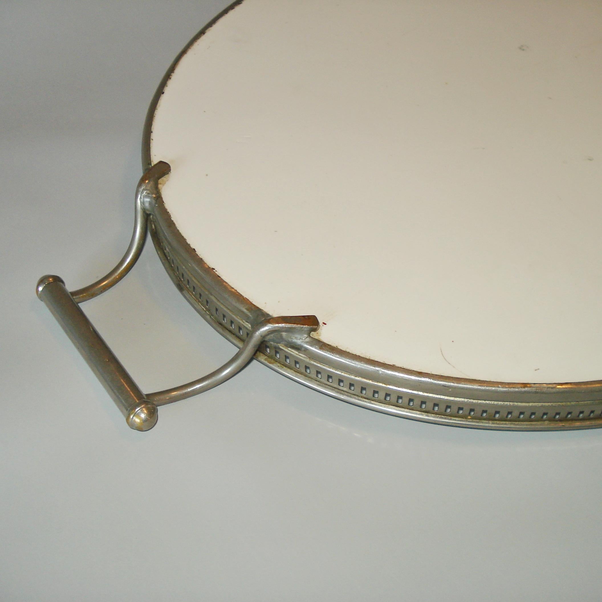 Antikes Sarreguemines Fayence-Tablett im Art nouveau-Stil in Metallrahmen, Edelweiss-Dekor im Angebot 2