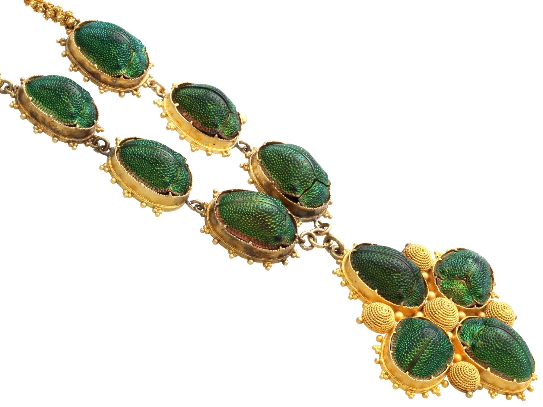 Antique Scarab Beetle and 22k Yellow Gold Necklace Circa 1840 For Sale 3