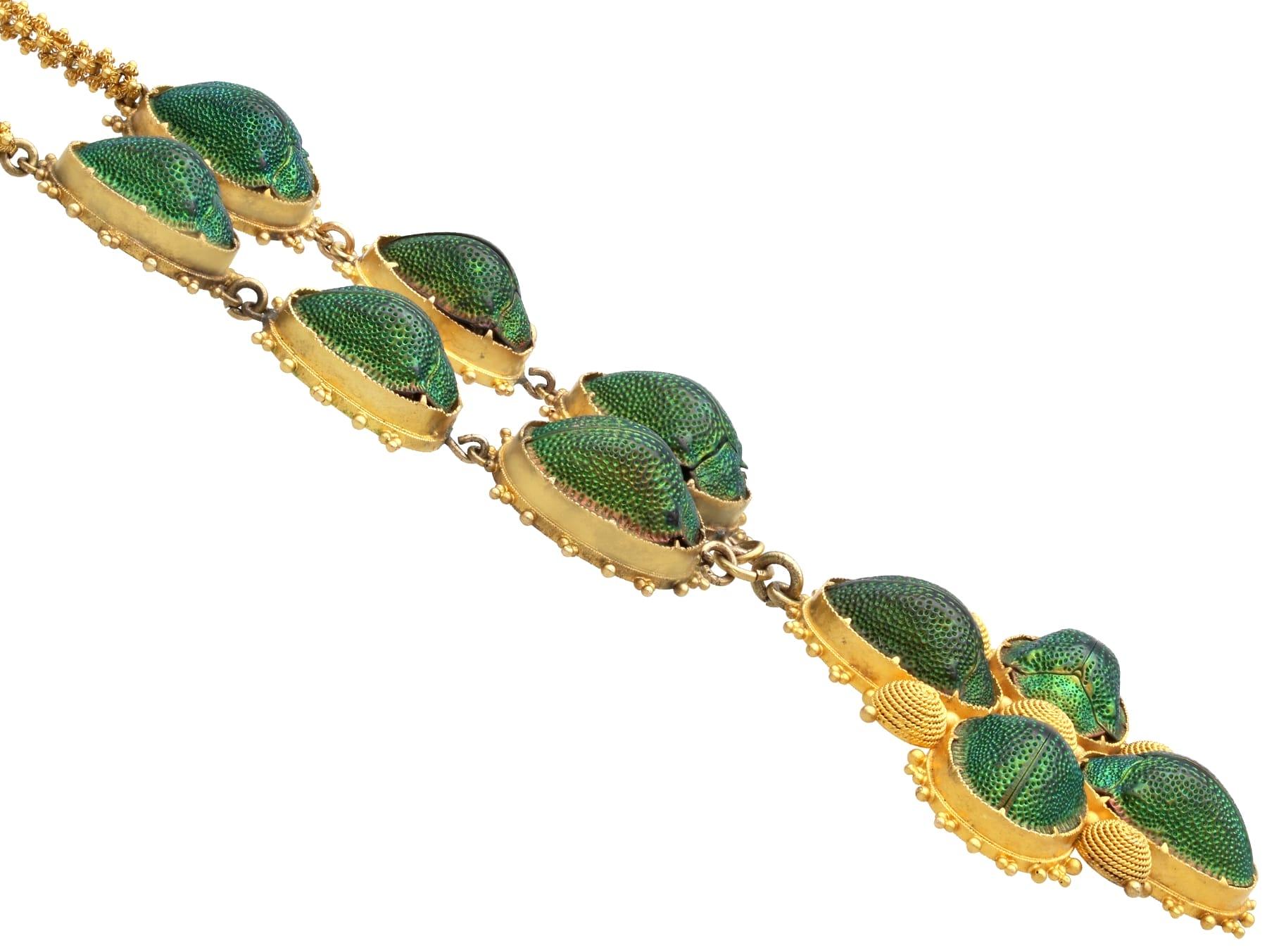 Antique Scarab Beetle and 22k Yellow Gold Necklace Circa 1840 For Sale 4