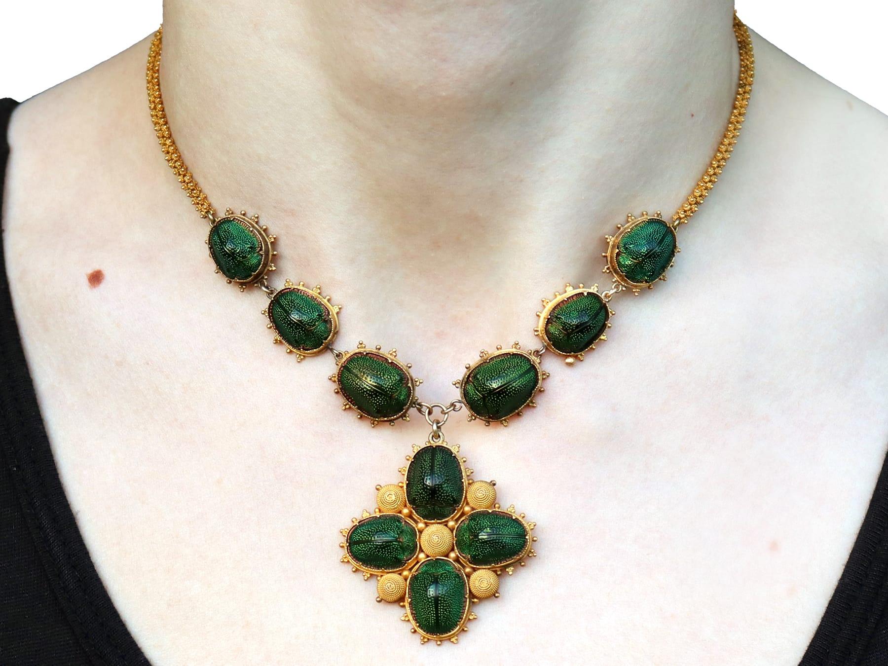 Antique Scarab Beetle and 22k Yellow Gold Necklace Circa 1840 For Sale 7