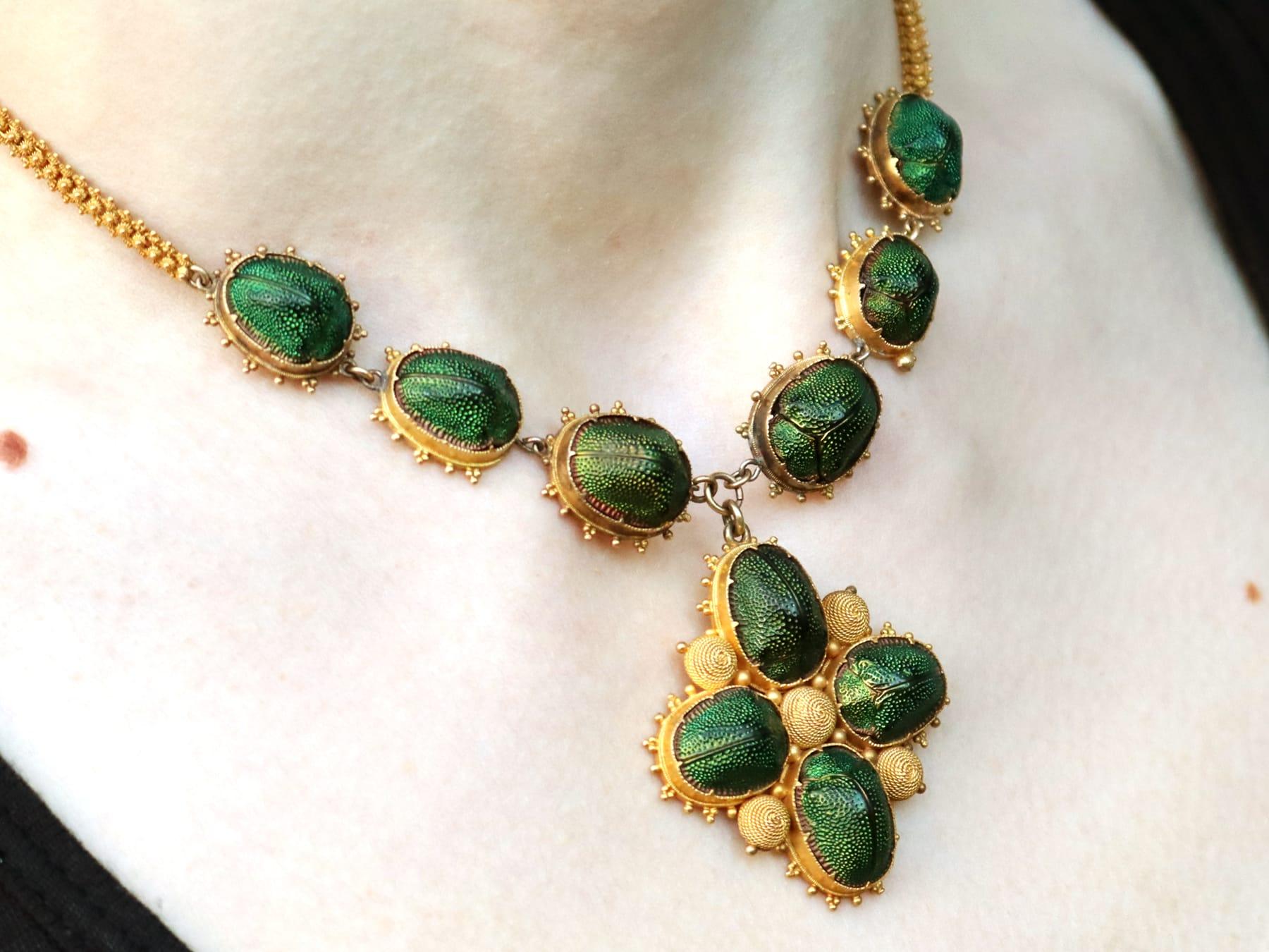 Antique Scarab Beetle and 22k Yellow Gold Necklace Circa 1840 For Sale 8