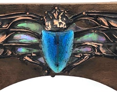 Antique Art Nouveau Scarab Wings Birds Frame Enamel Copper Wood Mother of Pearl