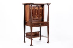 Antique Art Nouveau Scottish Mahogany Floral Secretary Cabinet