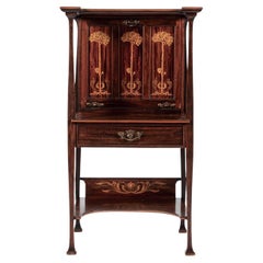 Antique Art Nouveau Scottish Mahogany Floral Secretary Cabinet