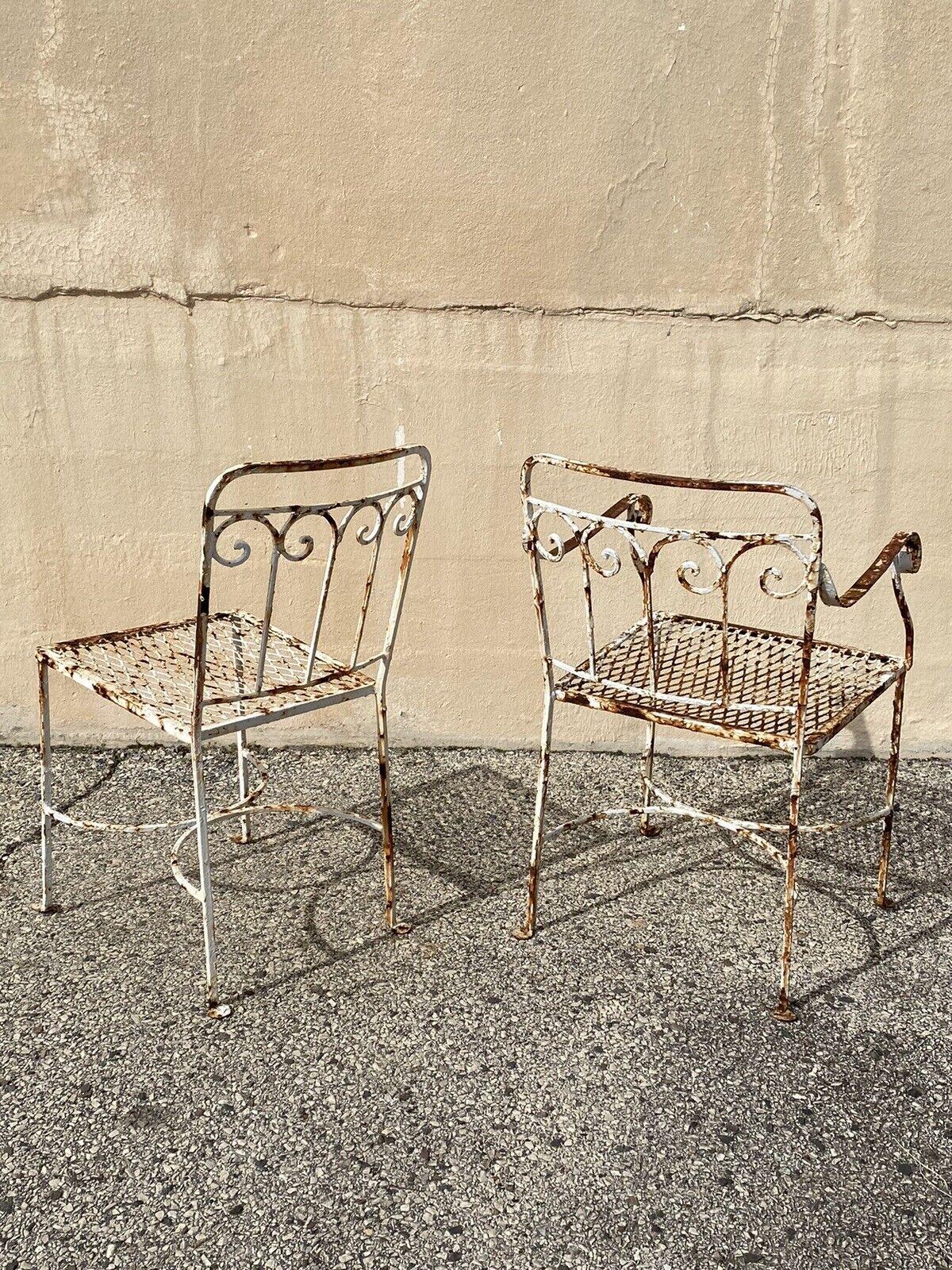 Antique Art Nouveau Scrolling Wrought Iron Garden Patio Dining Chairs - A Pair For Sale 6