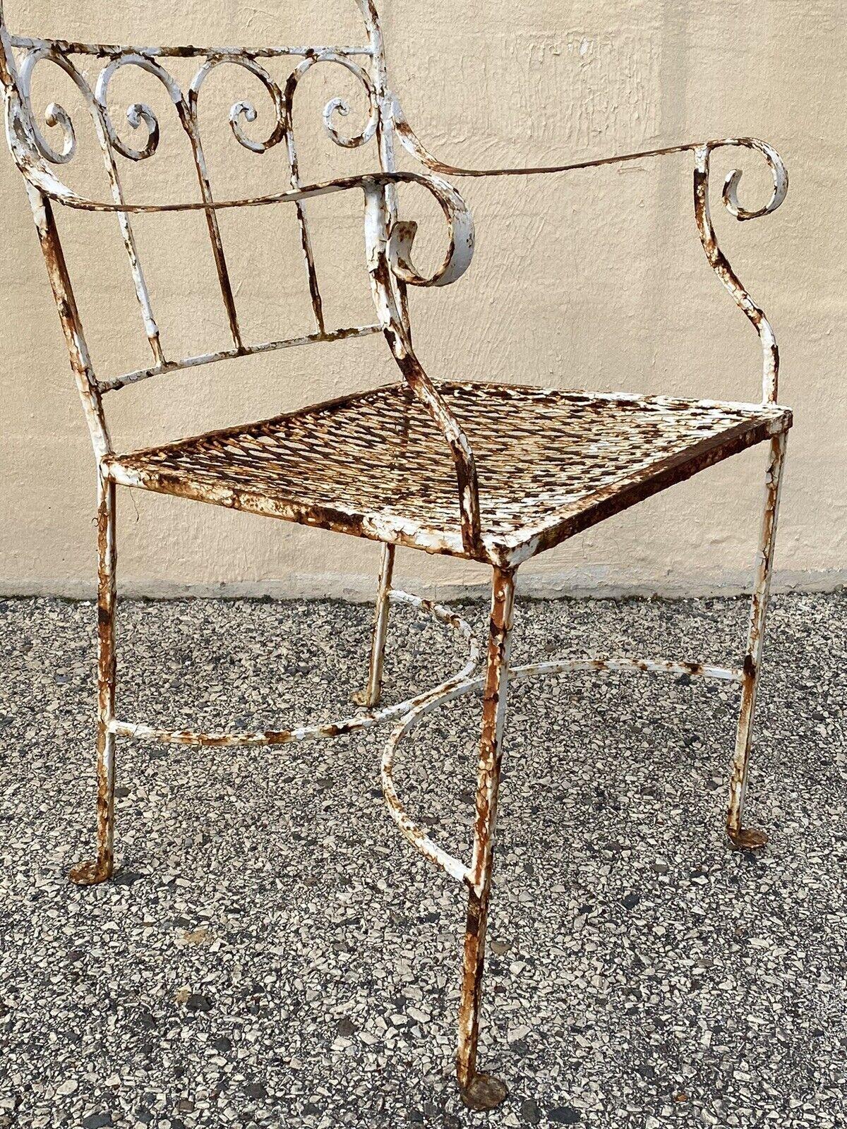 Antique Art Nouveau Scrolling Wrought Iron Garden Patio Dining Chairs - A Pair For Sale 7