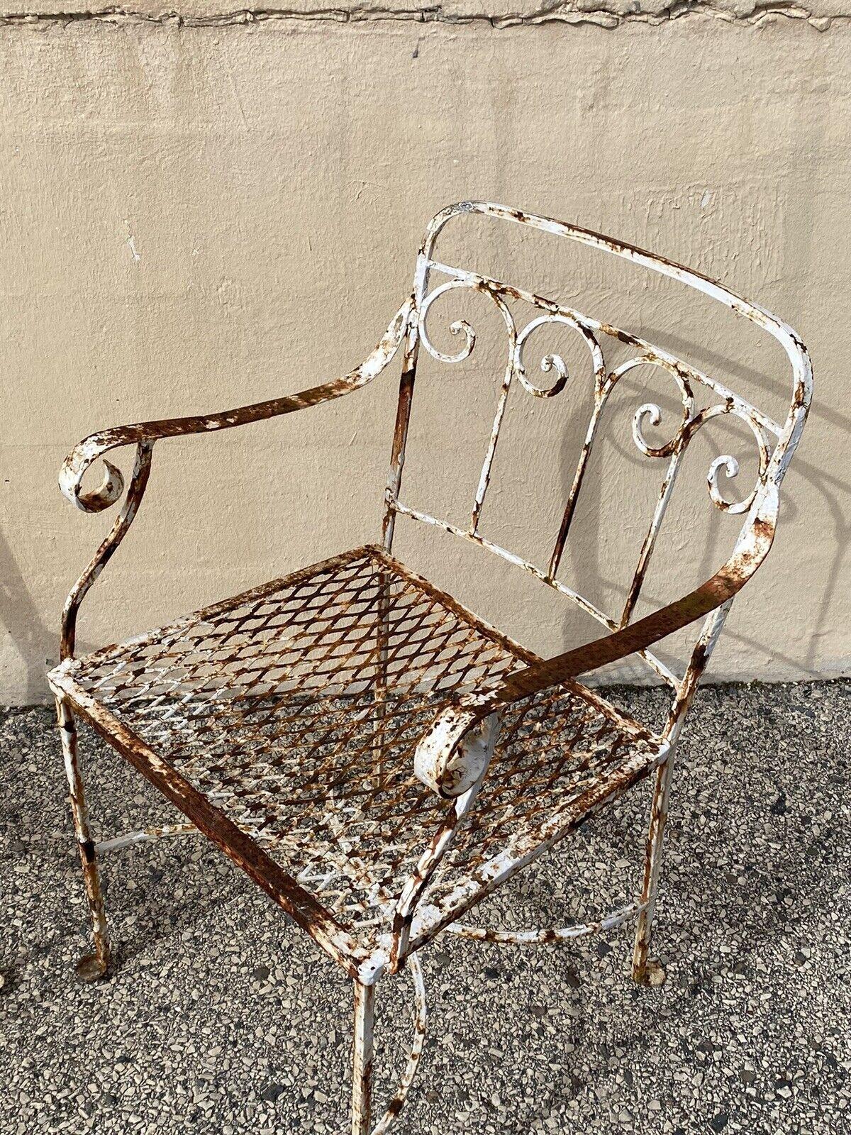 Antique Art Nouveau Scrolling Wrought Iron Garden Patio Dining Chairs - A Pair For Sale 8