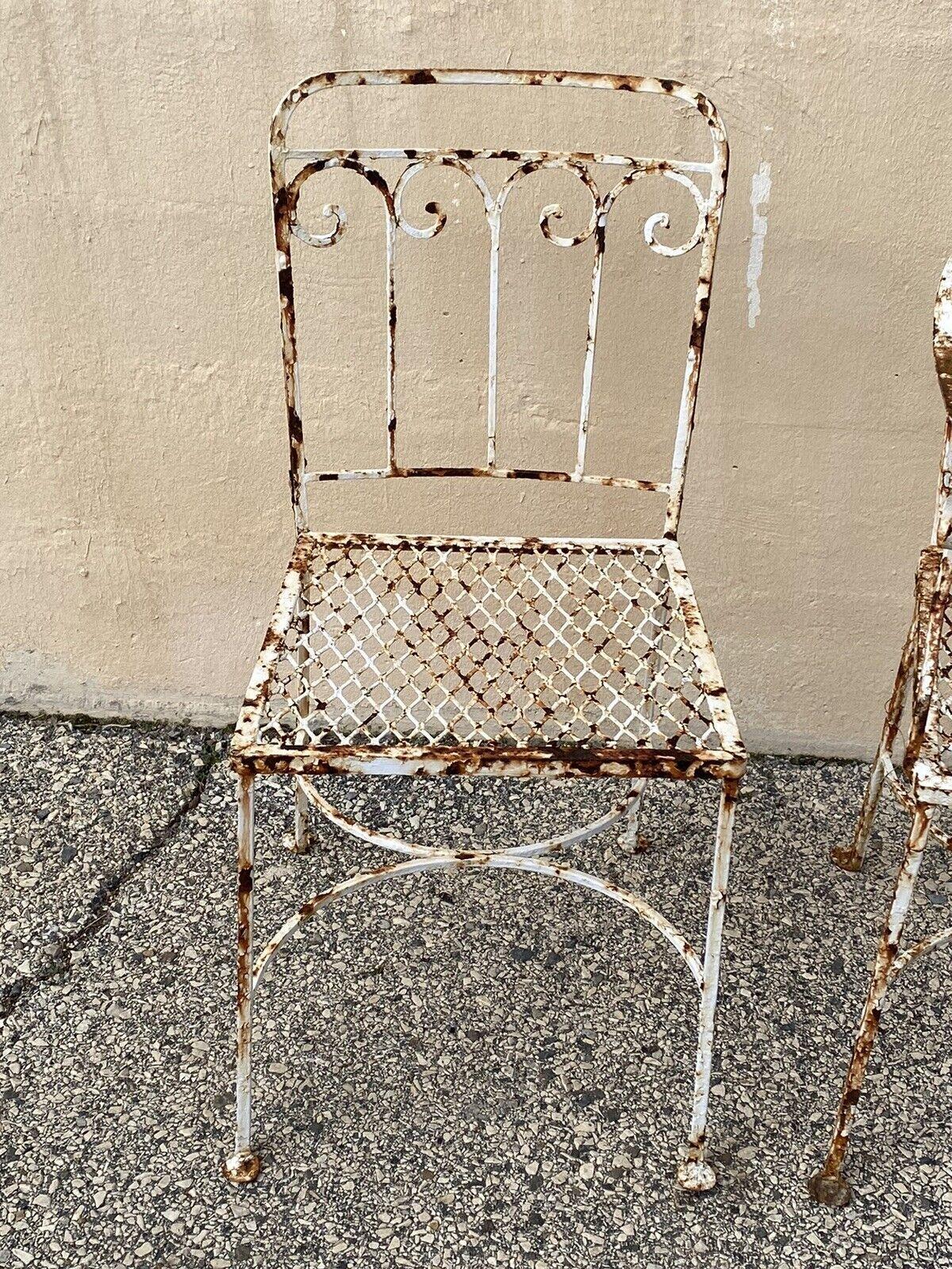 20th Century Antique Art Nouveau Scrolling Wrought Iron Garden Patio Dining Chairs - A Pair For Sale