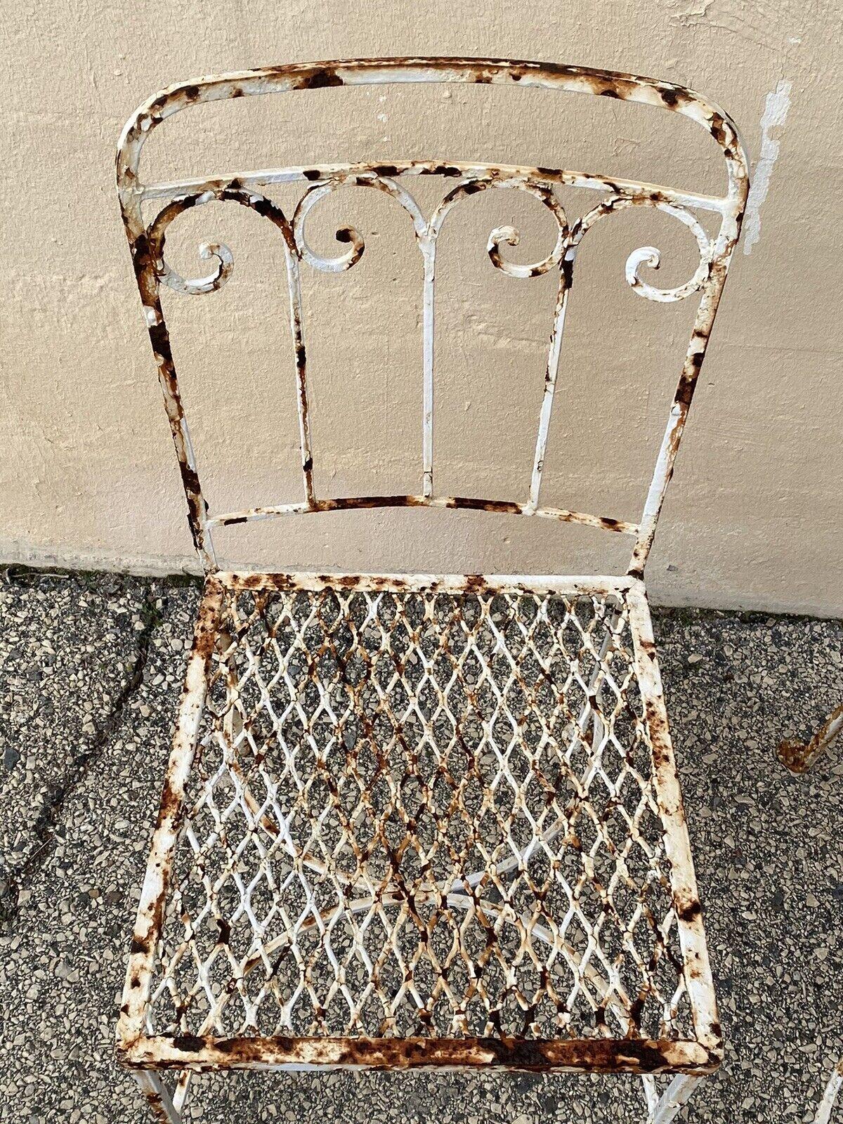 Antique Art Nouveau Scrolling Wrought Iron Garden Patio Dining Chairs - A Pair For Sale 1