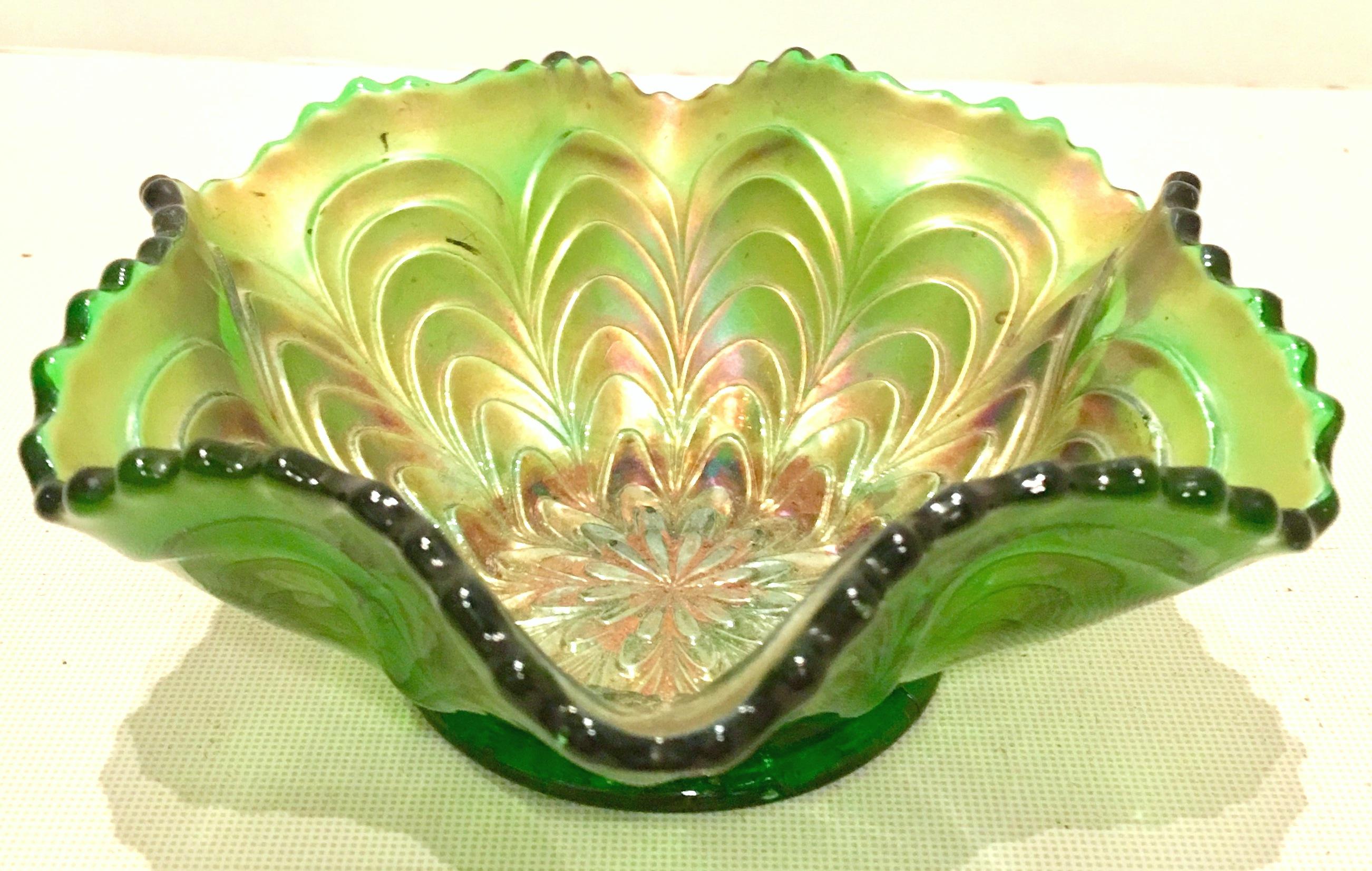 Antique Art Nouveau Set of Two American Iridescent Art Glass Ruffle Bowls 7