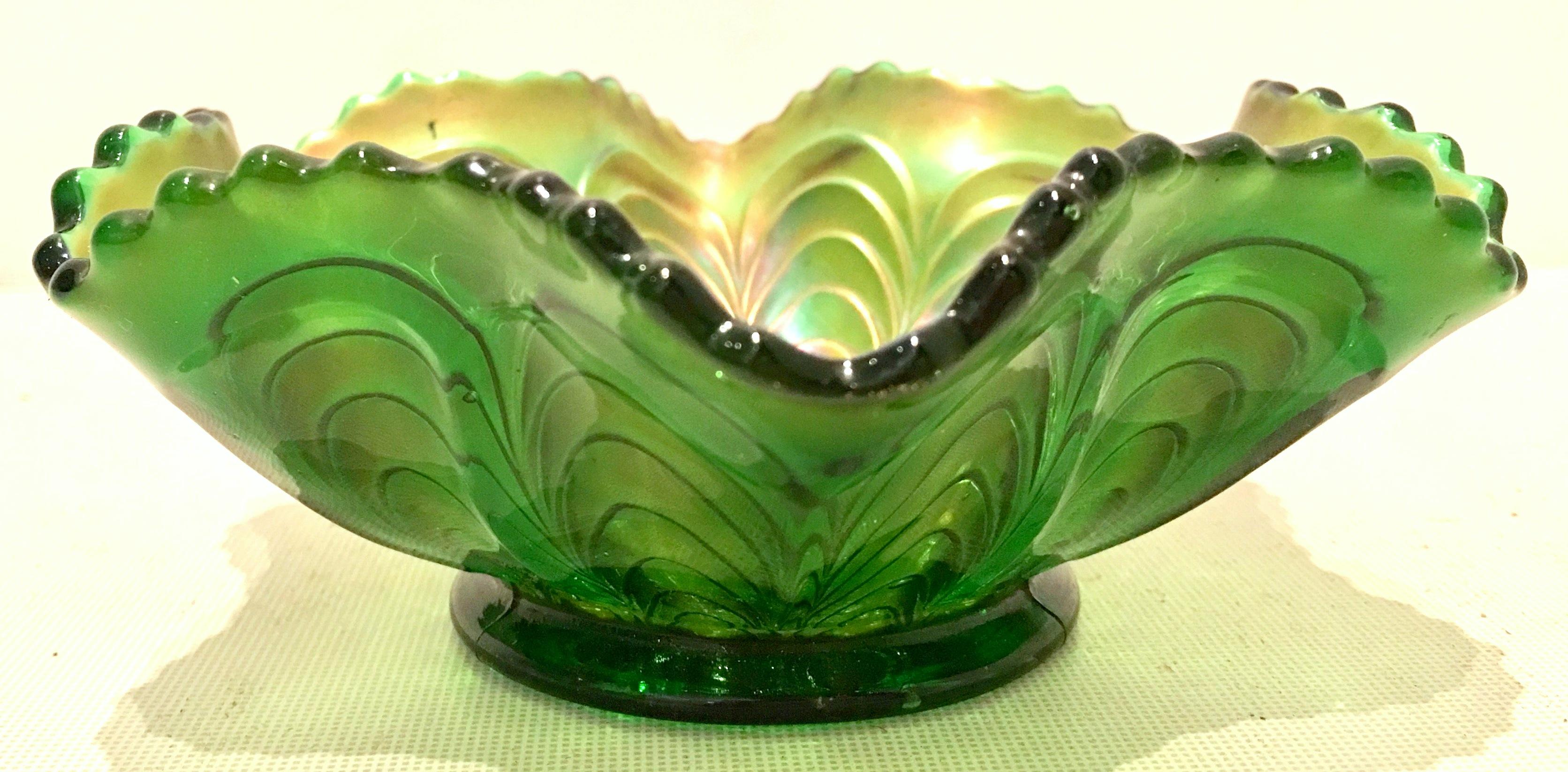 Antique Art Nouveau Set of Two American Iridescent Art Glass Ruffle Bowls 8