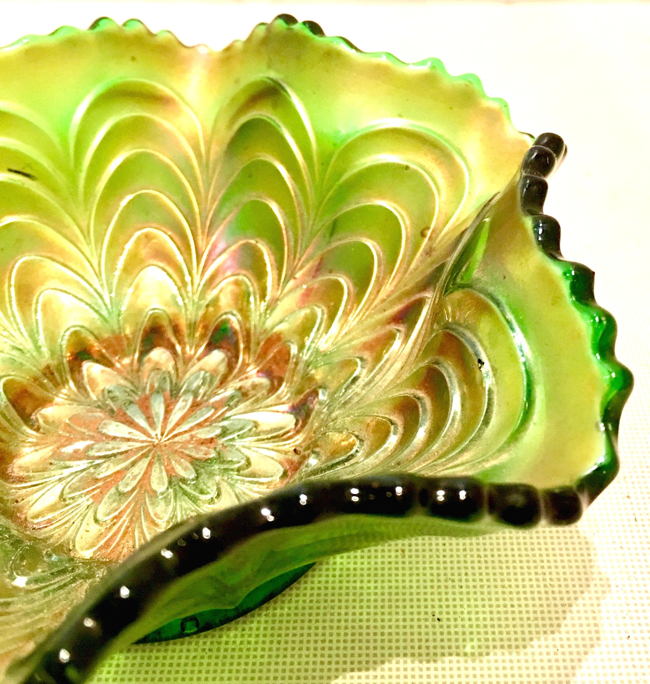 Antique Art Nouveau Set of Two American Iridescent Art Glass Ruffle Bowls 9