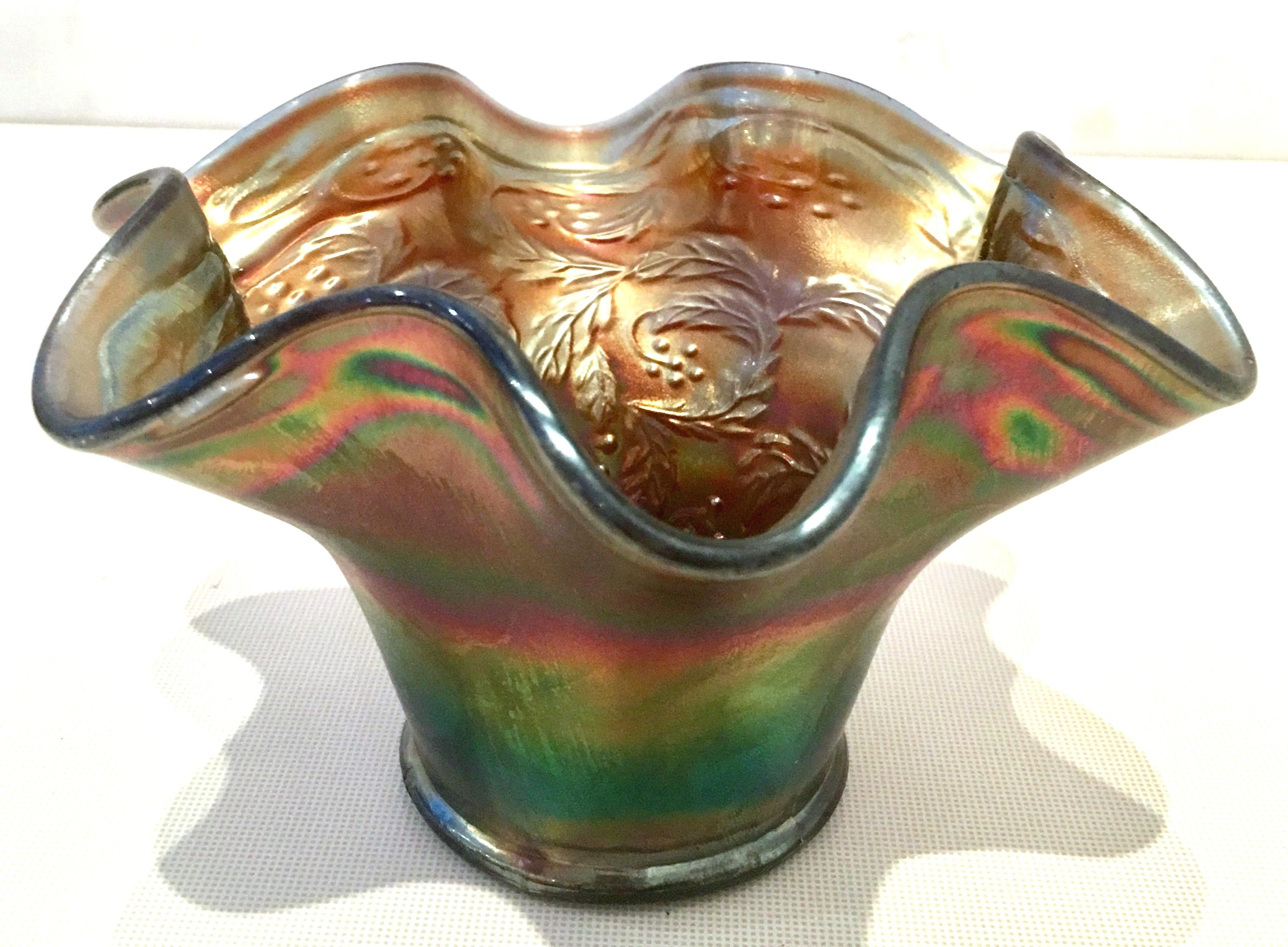 Antique Art Nouveau Set of Two American Iridescent Art Glass Ruffle Bowls 1
