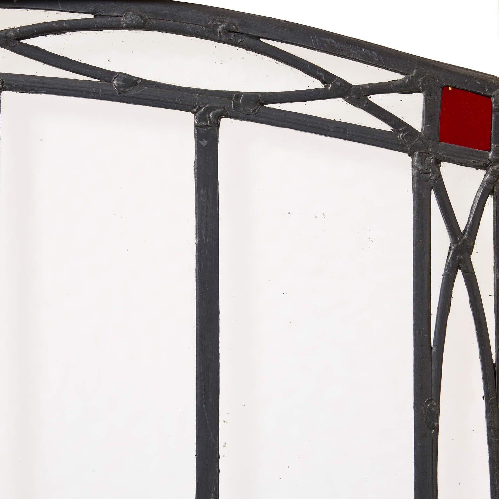 Antique Art Nouveau Shallow Arched Stained Glass Window In Fair Condition For Sale In Wormelow, Herefordshire